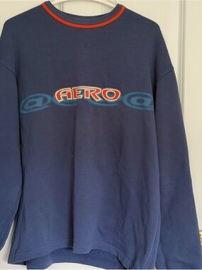 Vintage Aeropostale Navy Blue Sweatshirt with Orange Trim and Red Logo